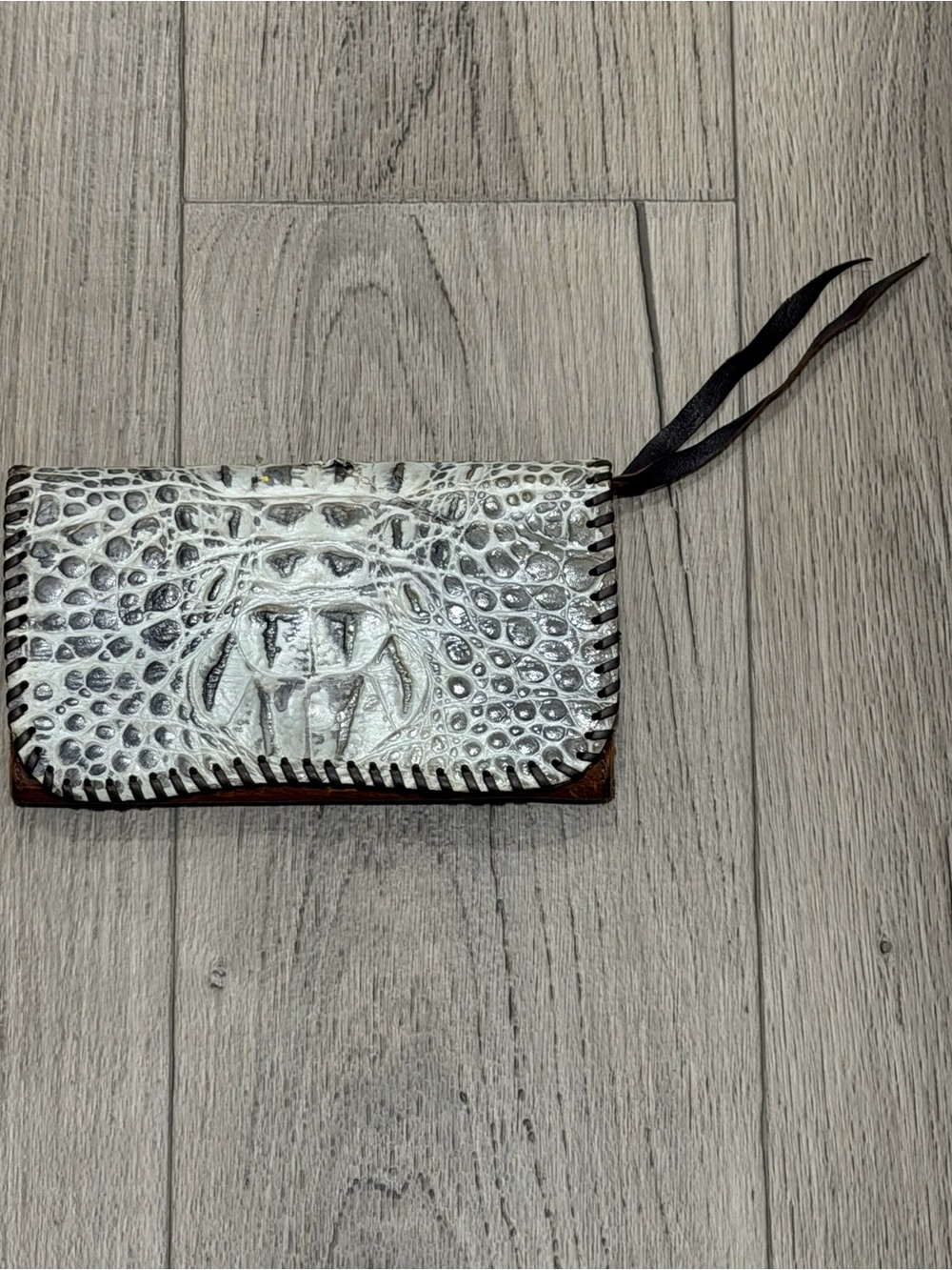 Croc-Embossed Leather Zip Wallet in White